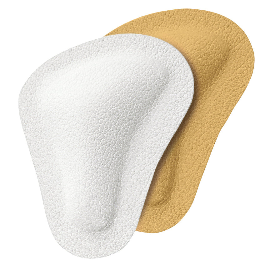 Self-adhesive leather forefoot pads for a collapsed transverse arch