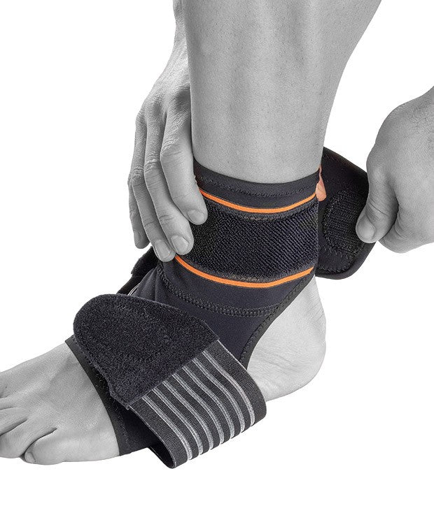 Ankle support with elastic figure-of-eight bands for unstable ankles