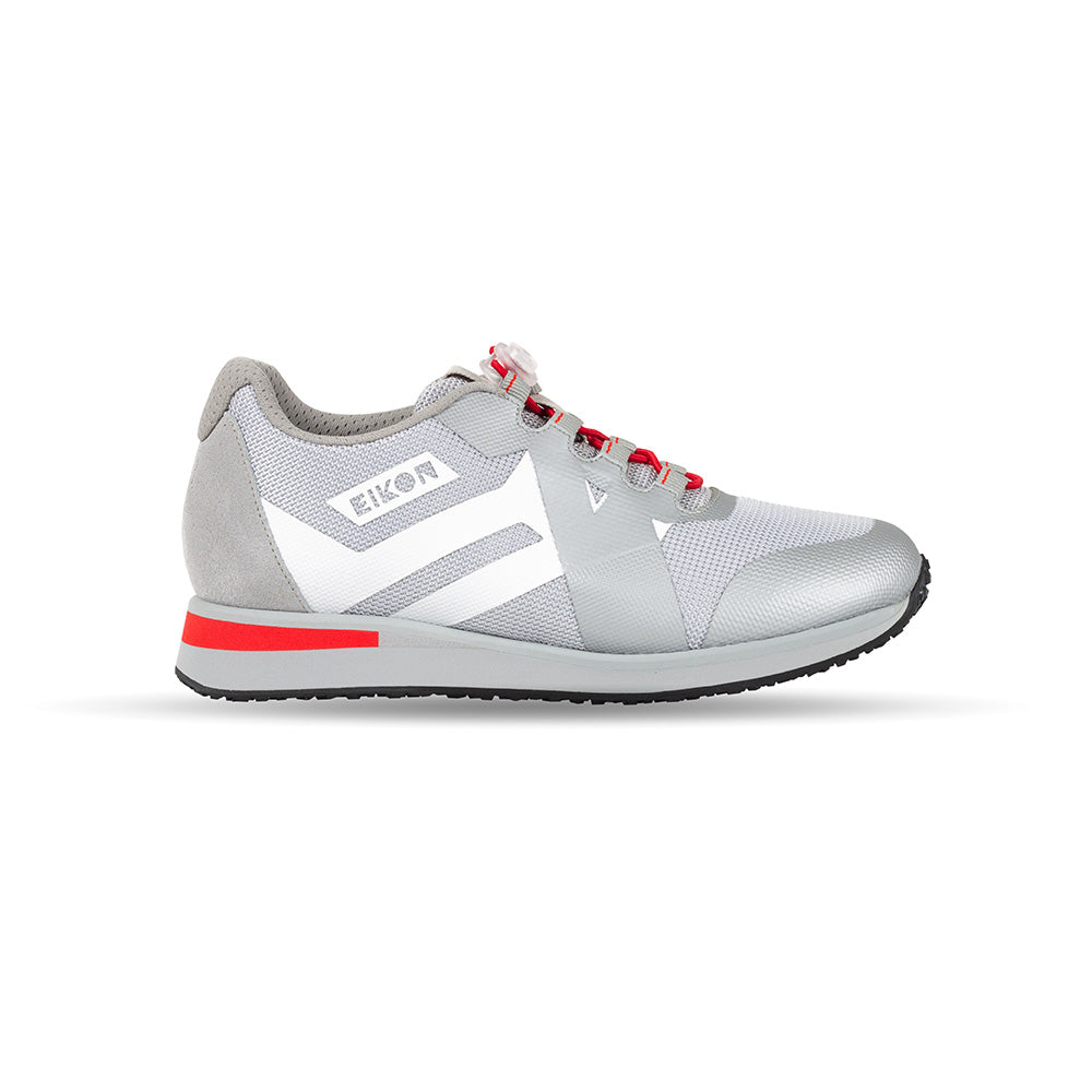 Eikon orthopedic women's shoe for stability and comfort in silver/red
