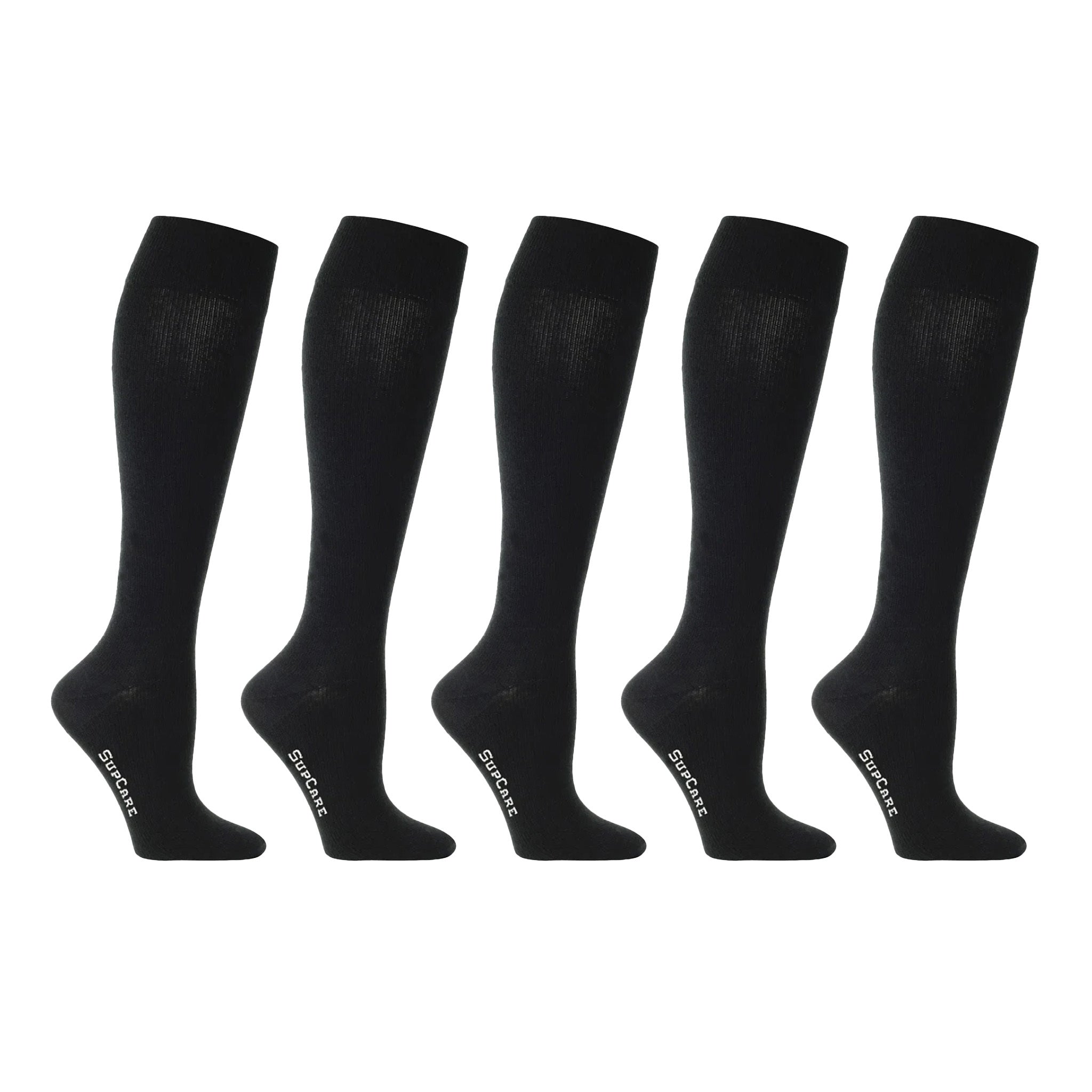 Support socks cotton black for swollen and tired legs 5–pack