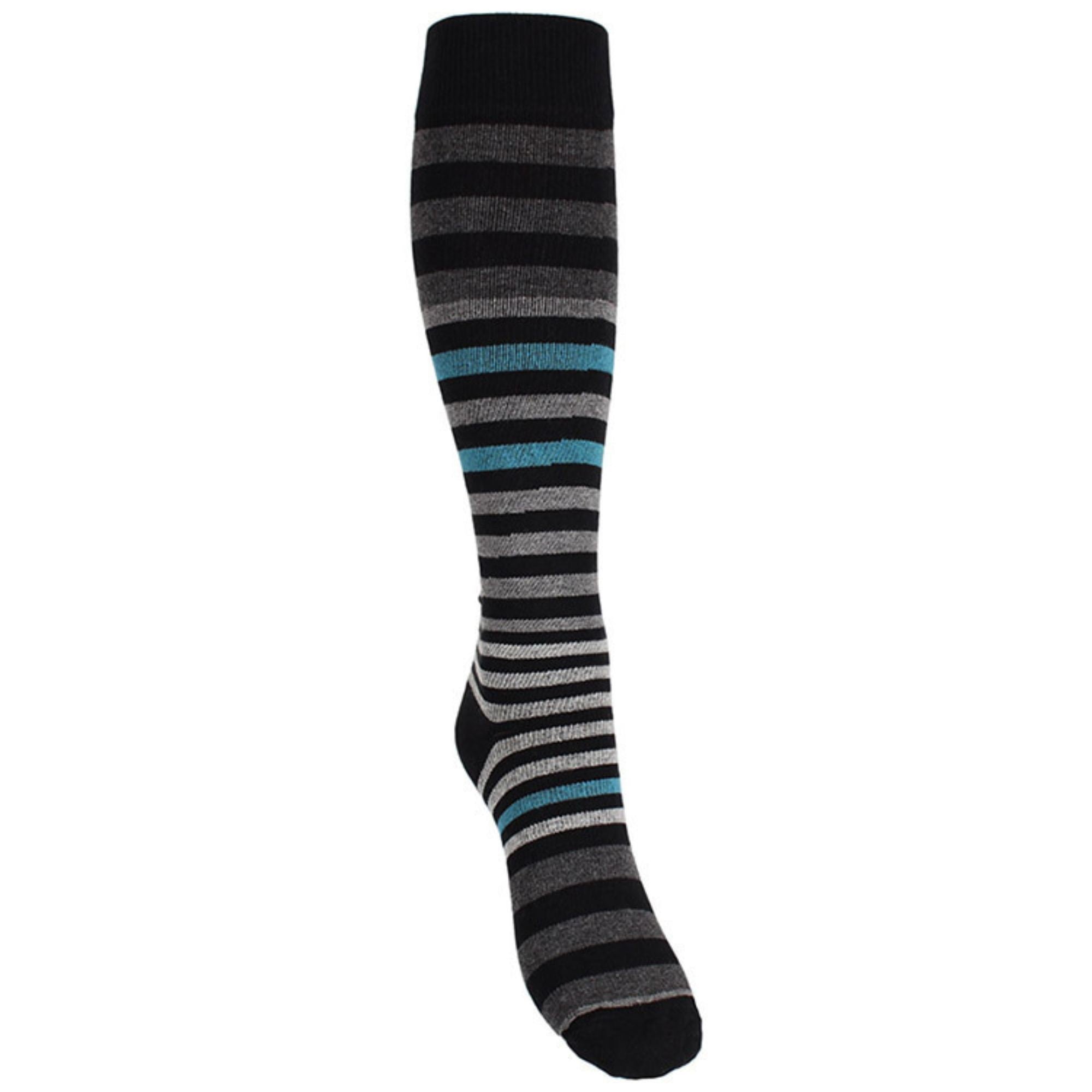 Support socks, grey/turquoise striped, for swollen and tired legs