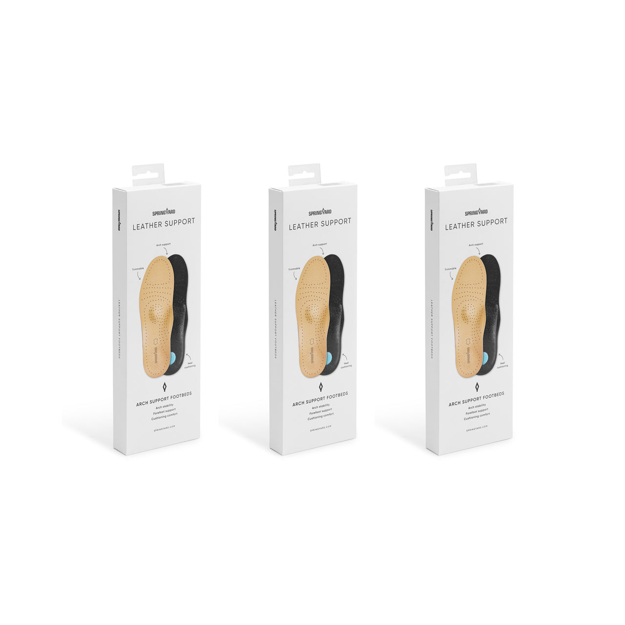 Leather insole with arch and forefoot support 3-pack