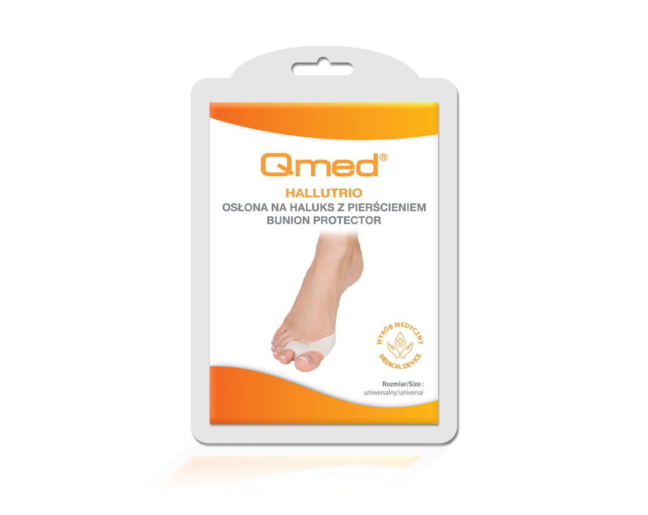 Silikonbeskytter med tåspredere til hallux valgus og beskyttelse til anden tå