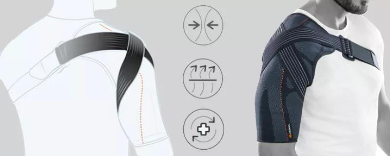 Fleksibel skulderbeskyttelse med kompression og ekstra stabiliserende stropsystem Fleksibel skulderbeskyttelse med kompression og ekstra stabiliserende stropsystem