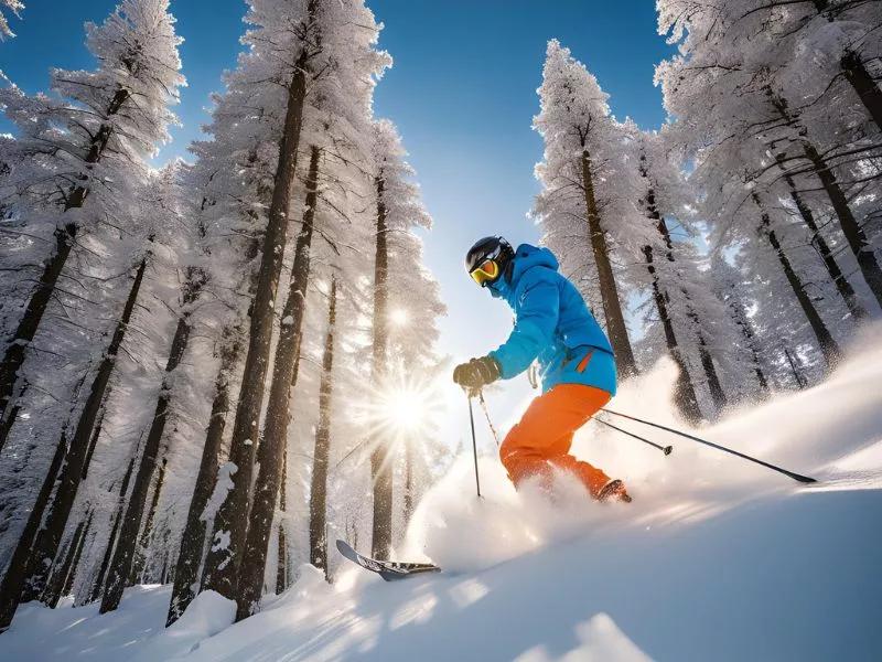 Person står på ski, og solen skinner Person står på ski, og solen skinner